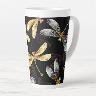 Tasse Latte Motif sans couture avec libellules d'or