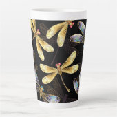 Tasse Latte Motif sans couture avec libellules d'or (Devant)