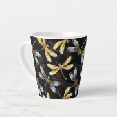 Tasse Latte Motif sans couture avec libellules dorées (Angle gauche)