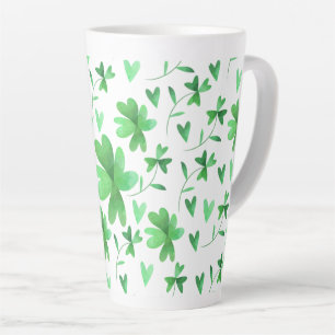 Tasse Latte Motif Trèfle Irlandais Vert et Blanc