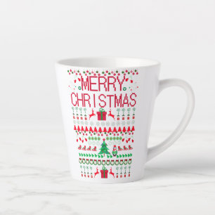 Tasse Latte Motif tricoté de pull moche de Noël « Joyeux Noël