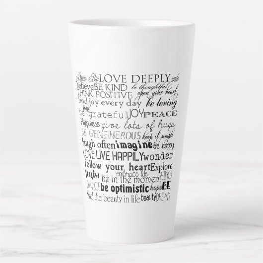 Tasse Latte Mots Inspirants Noir Blanc (Devant)