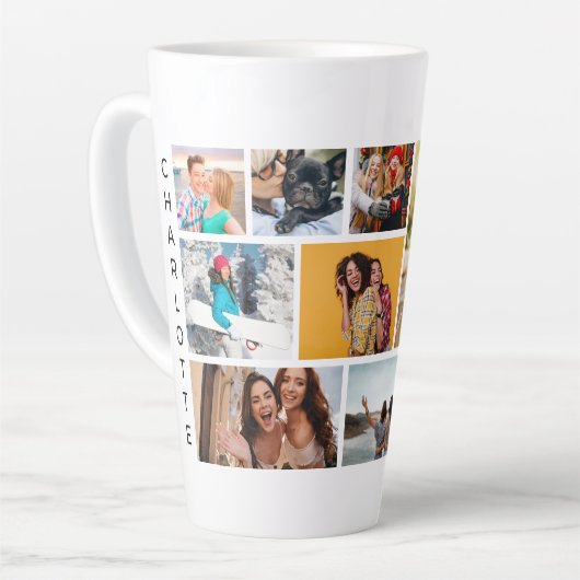 Tasse Latte Multi Photo Collage Modern Personalized Name (Angle gauche)