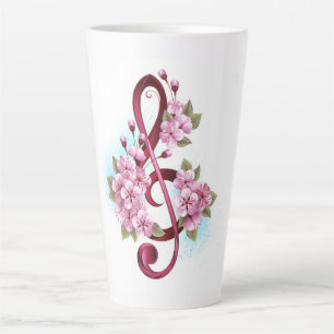 Tasse Latte Musical treble clef notes with sakura flowers