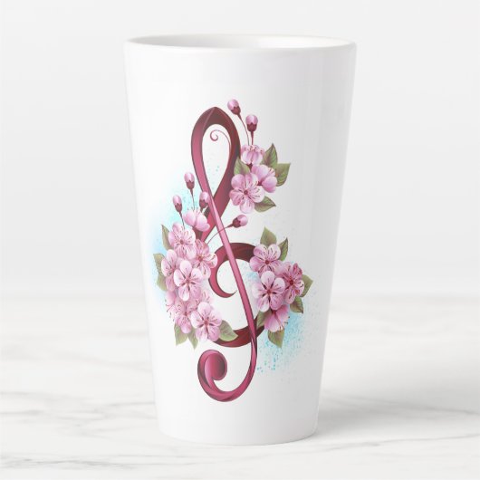 Tasse Latte Musical treble clef notes with sakura flowers (Devant)