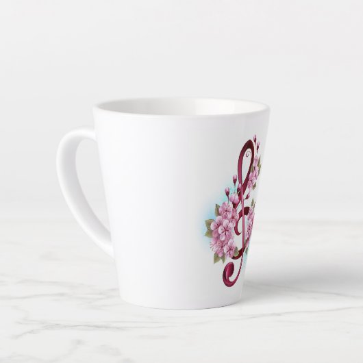 Tasse Latte Musical treble clef notes with sakura flowers (Angle gauche)