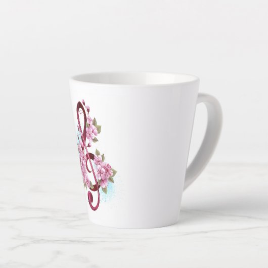 Tasse Latte Musical treble clef notes with sakura flowers (Angle droit)