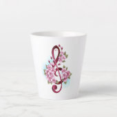 Tasse Latte Musical treble clef notes with sakura flowers (Devant)