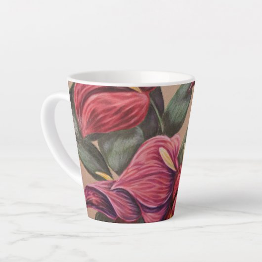 Tasse Latte Musique à fleurs d'anthurium rouge et rose (Angle gauche)