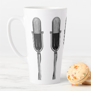 Tasse Latte Musique Vintage, Microphone Rétro de Style Ancien