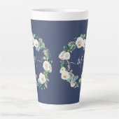 Tasse Latte Nacre d'aquarelle de papillon floral blanc Monogra (Devant)