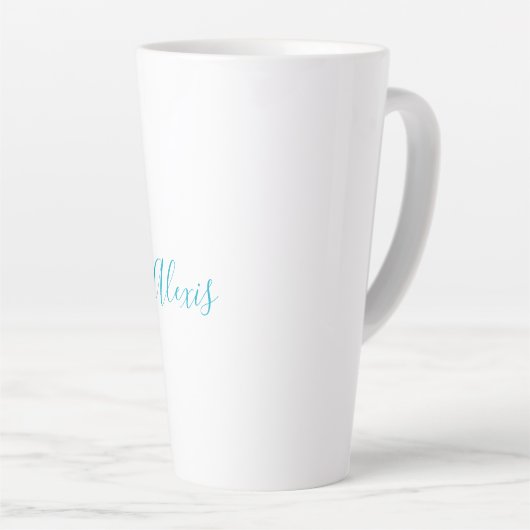 Tasse Latte Name Calligraphy Script Plain Simple White Blue (Angle droit)