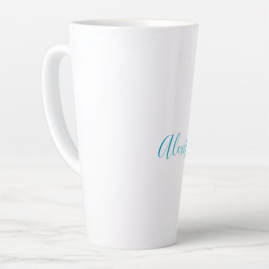 Tasse Latte Name Calligraphy Script Plain Simple White Blue (Angle gauche)