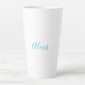 Tasse Latte Name Calligraphy Script Plain Simple White Blue (Devant)