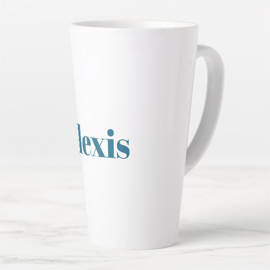 Tasse Latte Name Calligraphy Script Plain Simple White Blue (Angle droit)