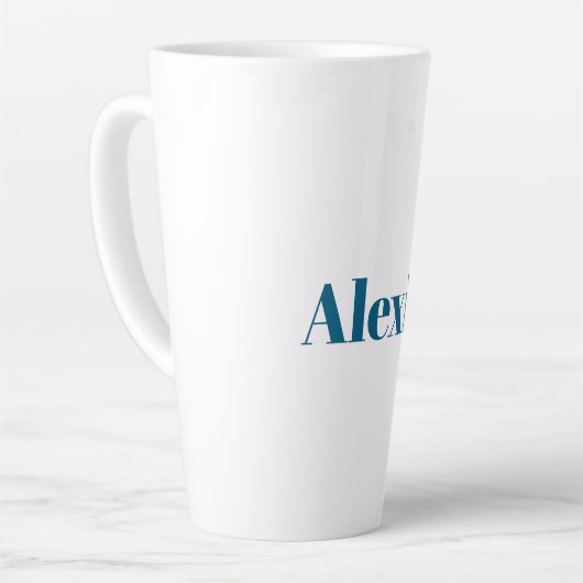 Tasse Latte Name Calligraphy Script Plain Simple White Blue (Angle gauche)