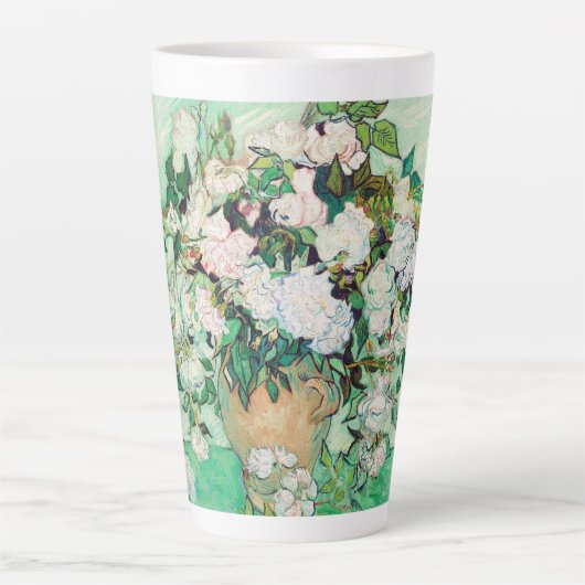 Tasse Latte Nature morte Roses dans un vase par Vincent van Go (Devant)