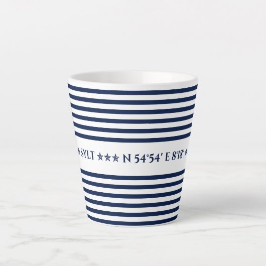 Tasse Latte Nautical Coordinates, Personalizelable (Devant)