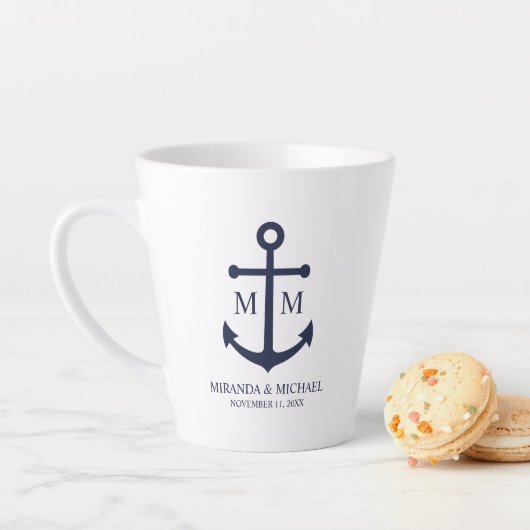 Tasse Latte Nautical Navy Blue Anchor Wedding (En situation)