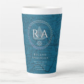 Tasse Latte Nautical Rope Monogram Map Blue (Devant)
