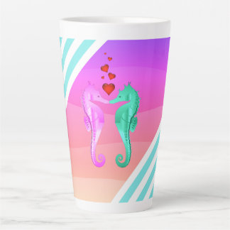 Tasse Latte Nautique aqua/rose/hippocampe baiser coeur lapto