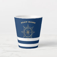 Nautique, Roue de bateau dorée, Rayures bleu marin