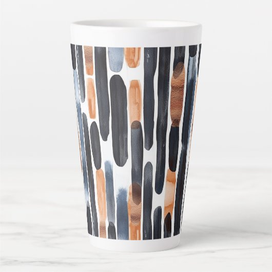 Tasse Latte Navy Blue Rust Orange Stripes (Devant)