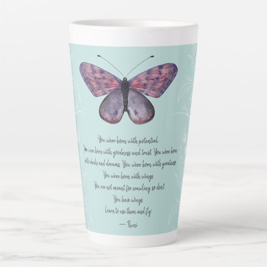 Tasse Latte Né Avec Ailes Rumi Citation Papillon (Devant)
