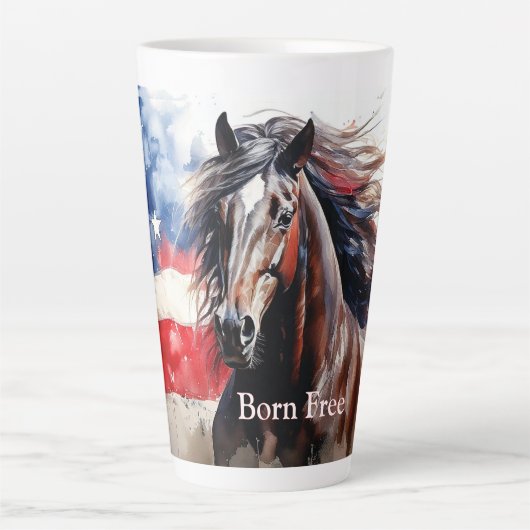 Tasse Latte Né Cheval Patriotique Gratuit (Devant)