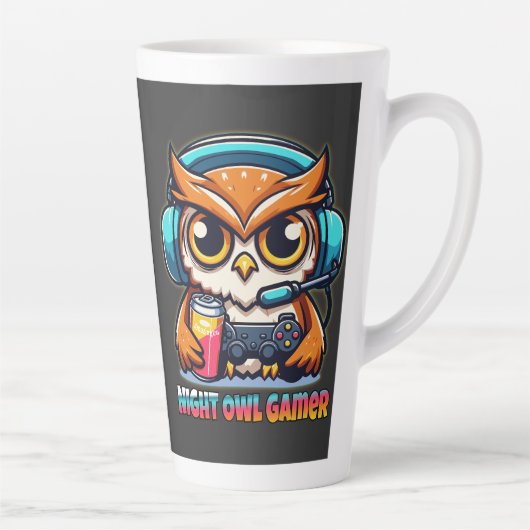 Tasse Latte Night Owl Gamer Mascot Fun Gaming Illustration (Droite)