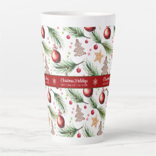 Tasse Latte Noël Aquarelle Vacances Décoration Motif