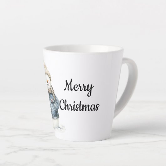 Tasse Latte Noël Blue Denim Snowman (Angle droit)