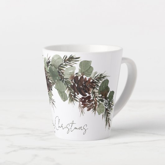Tasse Latte Noël Boughs Pine Cones (Angle droit)