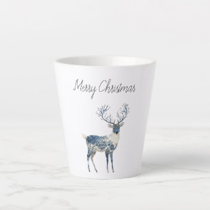 Tasse Latte Noël Cerf Blanc Bleu Nordique