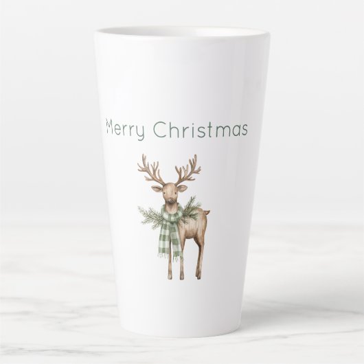 Tasse Latte Noël Cerf Brun Crème Vert Rustique (Devant)