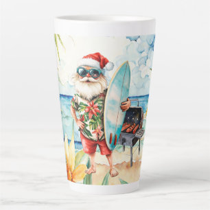 Tasse Latte Noël en juillet avec Père Noël à la plage