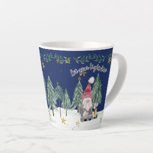 Tasse Latte Noël Gnome Marine Bleu Lumière Étoiles arbres