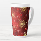 Tasse Latte Noël Golden Snowflakes sur Arrière - plan rouge (Angle droit)