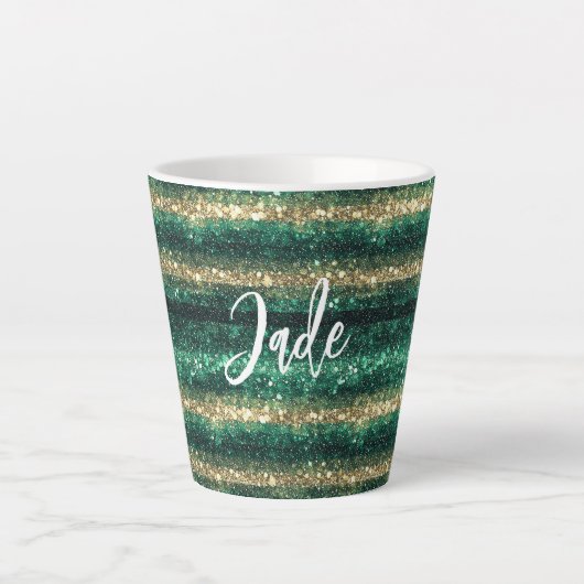 Tasse Latte Noël Pailleté Vert Or (Devant)
