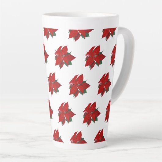 Tasse Latte Noël Poinsettia Motif Rouge sur Blanc Grand (Angle droit)