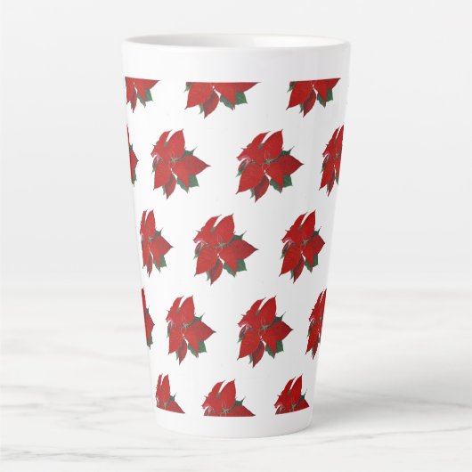 Tasse Latte Noël Poinsettia Motif Rouge sur Blanc Grand (Devant)