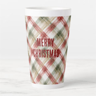 Tasse Latte Noël Rayures Carreaux Rouge Blanc Vert