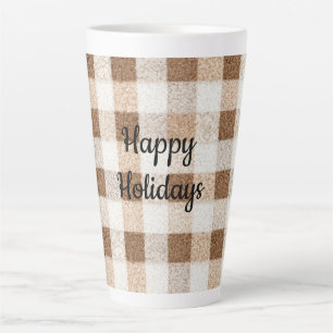 Tasse Latte Noël rayures crème marron chaud Cozy