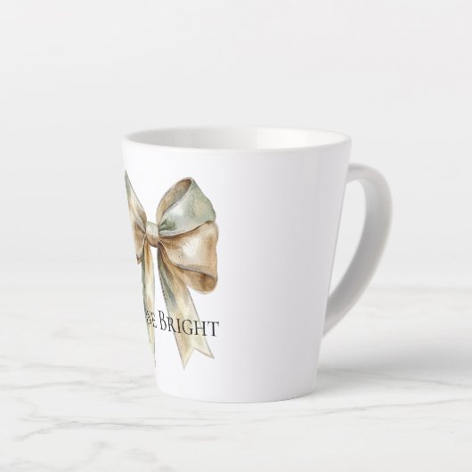 Tasse Latte Noel Rustique Blanc Vert Or Bow Personnalisé (Angle droit)