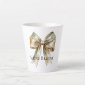 Tasse Latte Noel Rustique Blanc Vert Or Bow Personnalisé (Devant)