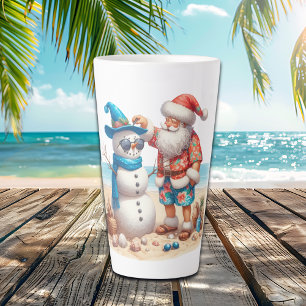 Tasse Latte Noël tropical île de Santa et bonhomme de neige