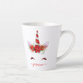 Tasse Latte Noël Unicorne Rouge Floral Or Lashes Nom (Droite)
