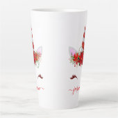 Tasse Latte Noël Unicorne Rouge Floral Or Lashes Nom (Devant)