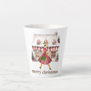 Tasse Latte Noël Vintage Lady Shopping 1950