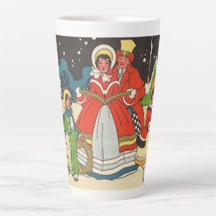 Tasse Latte Noël vintage, une famille chantant des chants de m